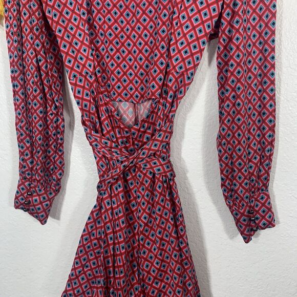 Free People Red Pink Blue Black Open Back Mini Dress Size Medium - Picture 10 of 14